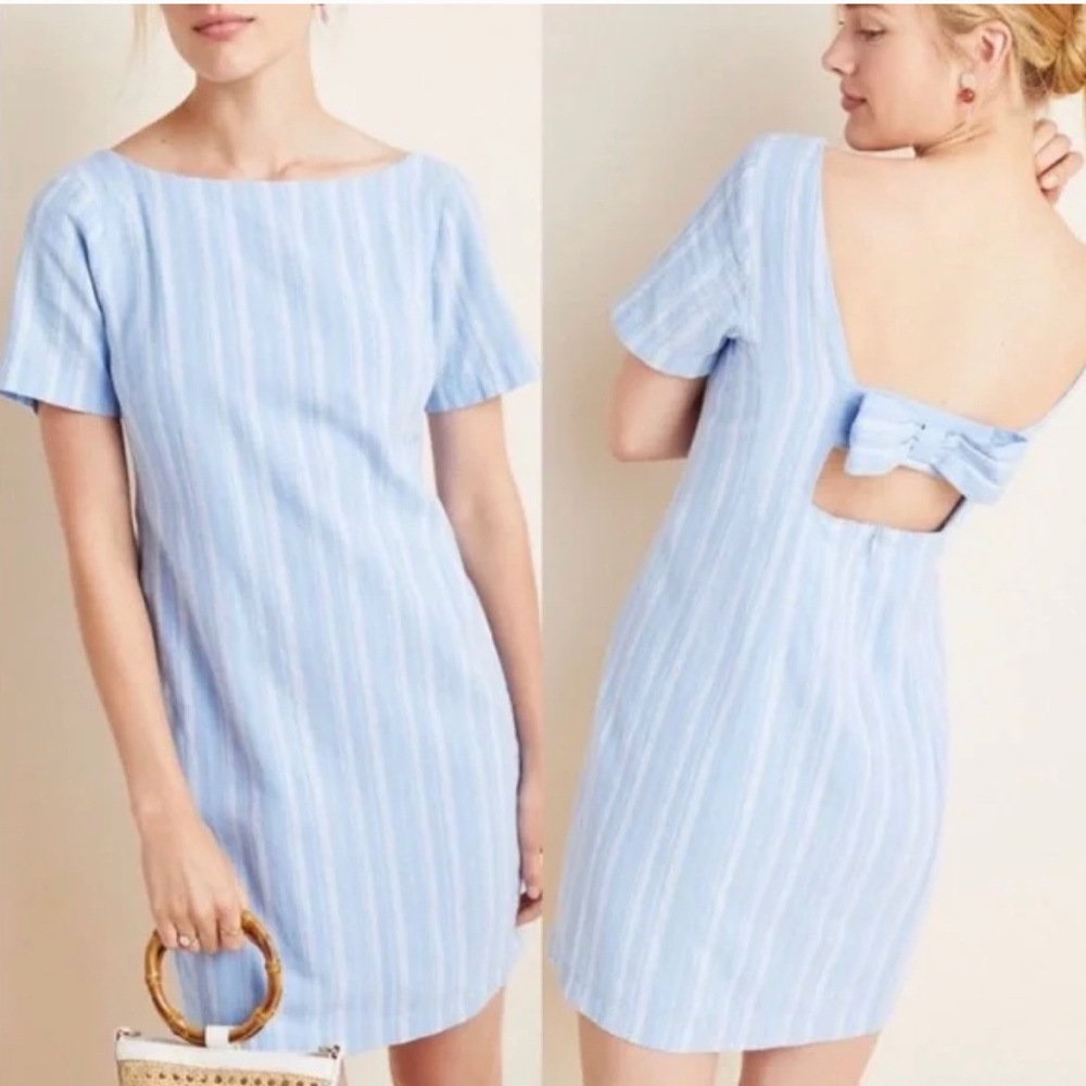 Anthropologie Cape May striped bow back mini dress sz 12 nwot
